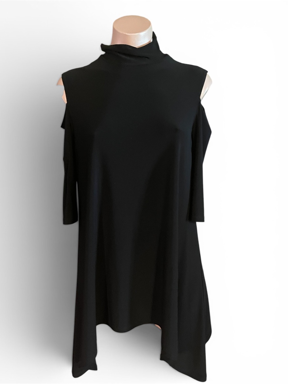 Joseph Ribkoff Blouse Womens 8 Black Cold Shoulder Mock Neck Top Tunic Jersey M